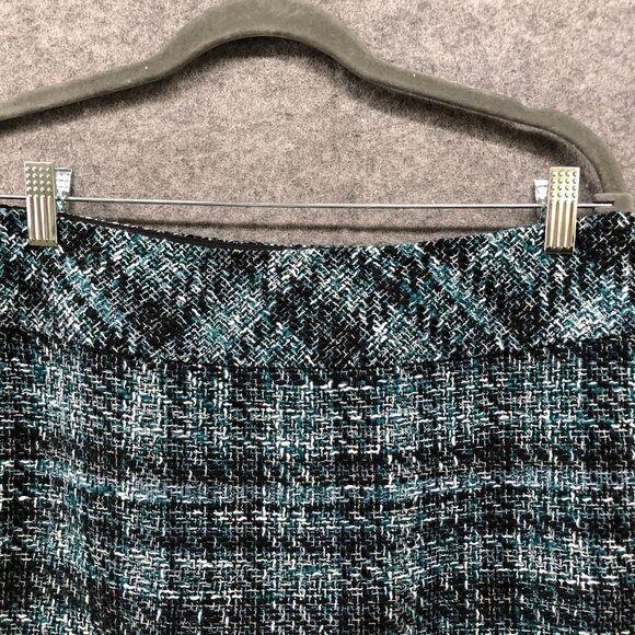 Loft Tweed Mini Skirt Womens 6 Teal Blue Black Plaid Wool Blend Formal - Picture 3 of 12